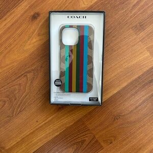 Coach Striped iPhone Case with Brown and Blue Accents